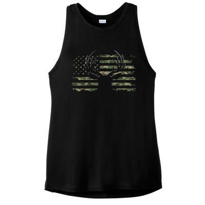 American Flag Camouflage Outdoor Antlers Deer Cool Gift Ladies PosiCharge Tri-Blend Wicking Tank