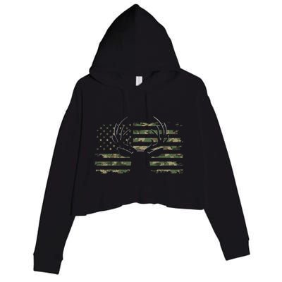 American Flag Camouflage Outdoor Antlers Deer Cool Gift Crop Fleece Hoodie