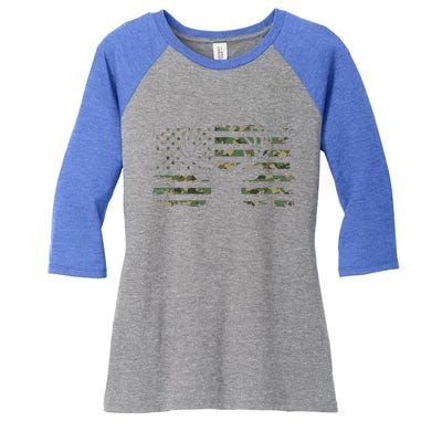 American Flag Camouflage Outdoor Antlers Deer Cool Gift Women's Tri-Blend 3/4-Sleeve Raglan Shirt