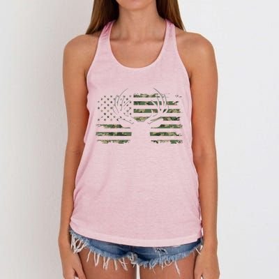 American Flag Camouflage Outdoor Antlers Deer Cool Gift Women's Knotted Racerback Tank