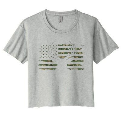 American Flag Camouflage Outdoor Antlers Deer Cool Gift Women's Crop Top Tee