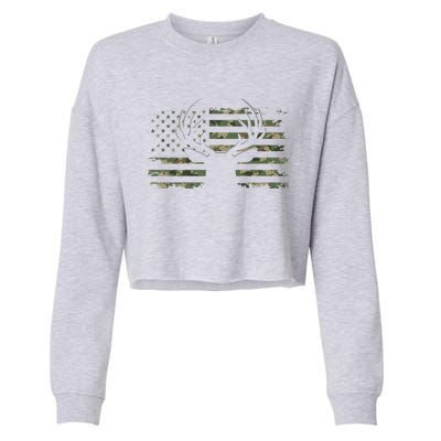 American Flag Camouflage Outdoor Antlers Deer Cool Gift Cropped Pullover Crew