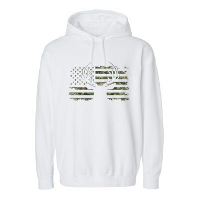 American Flag Camouflage Outdoor Antlers Deer Cool Gift Garment-Dyed Fleece Hoodie