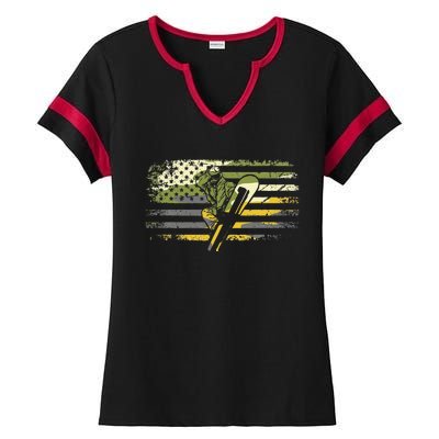 American Flag Camouflage Snowboarding Snowboarder Snowboard Ladies Halftime Notch Neck Tee