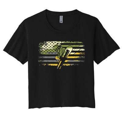 American Flag Camouflage Snowboarding Snowboarder Snowboard Women's Crop Top Tee