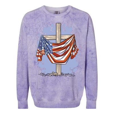 American Flag Cross Colorblast Crewneck Sweatshirt