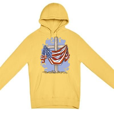 American Flag Cross Premium Pullover Hoodie