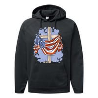 American Flag Cross Performance Fleece Hoodie