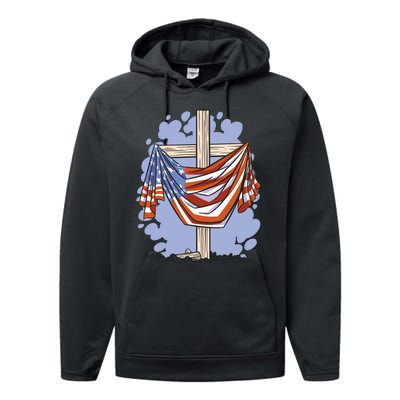 American Flag Cross Performance Fleece Hoodie