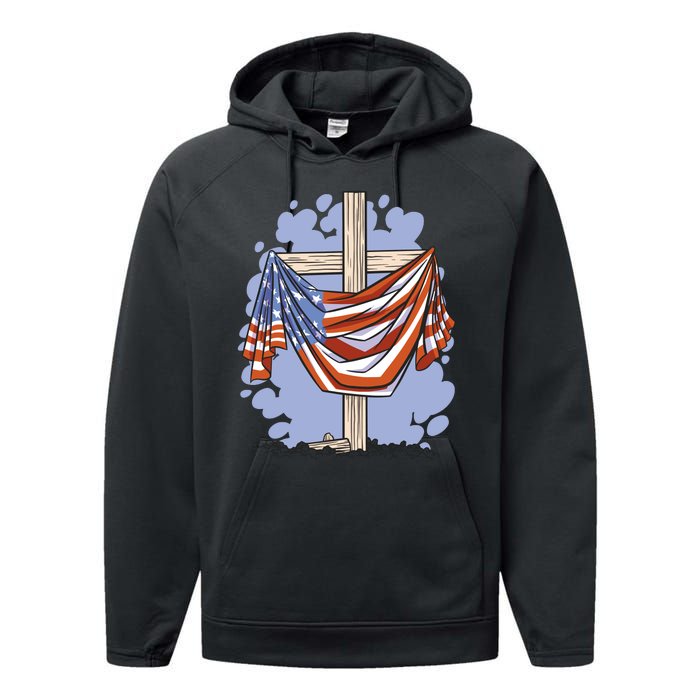 American Flag Cross Performance Fleece Hoodie