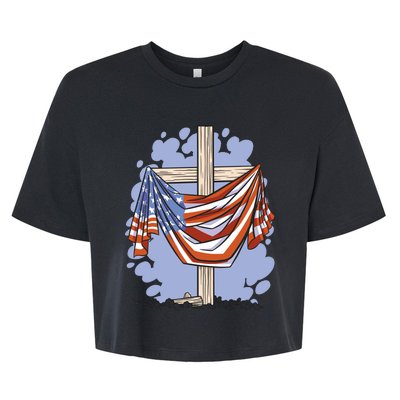 American Flag Cross Bella+Canvas Jersey Crop Tee