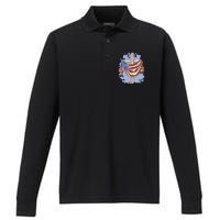 American Flag Cross Performance Long Sleeve Polo