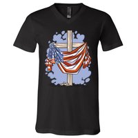 American Flag Cross V-Neck T-Shirt