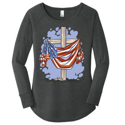 American Flag Cross Women's Perfect Tri Tunic Long Sleeve Shirt