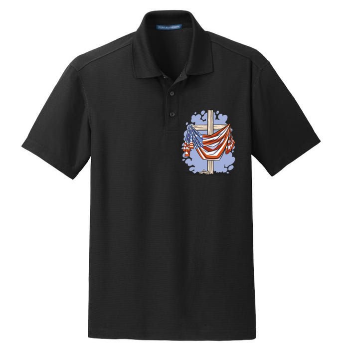 American Flag Cross Dry Zone Grid Polo