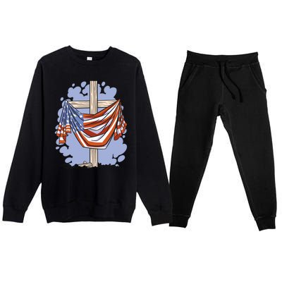 American Flag Cross Premium Crewneck Sweatsuit Set