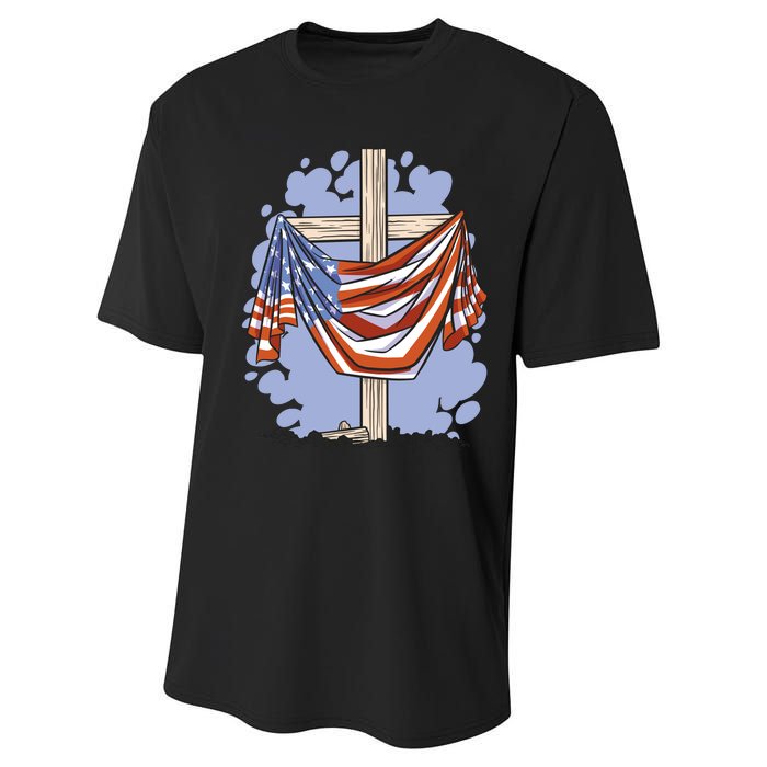 American Flag Cross Performance Sprint T-Shirt