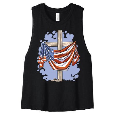 American Flag Cross Women's Racerback Cropped Tank