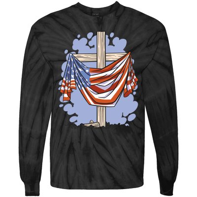 American Flag Cross Tie-Dye Long Sleeve Shirt