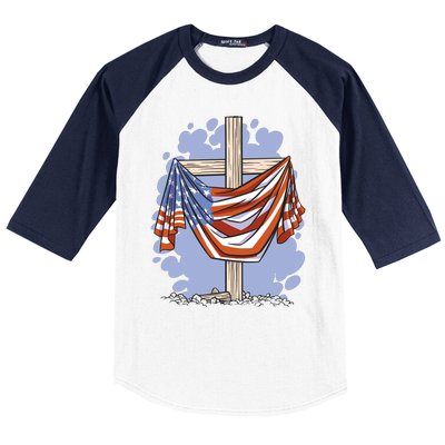 American Flag Cross Baseball Sleeve Shirt