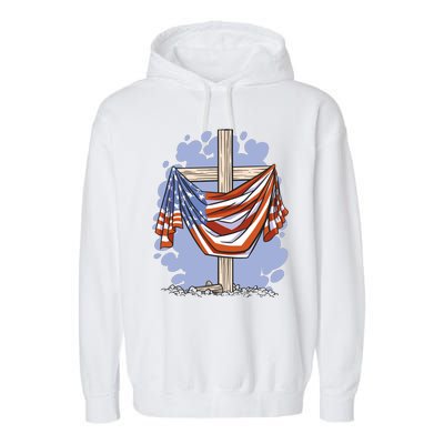 American Flag Cross Garment-Dyed Fleece Hoodie