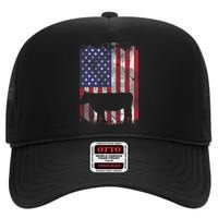 American Flag Cow Vintage Farm Animal Patriotic Farmer Gift High Crown Mesh Back Trucker Hat