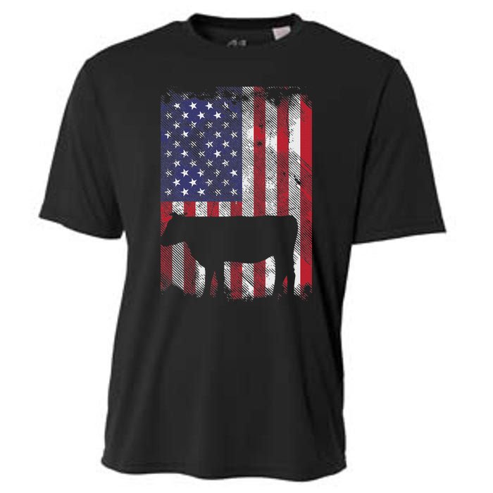 American Flag Cow Vintage Farm Animal Patriotic Farmer Gift Cooling Performance Crew T-Shirt