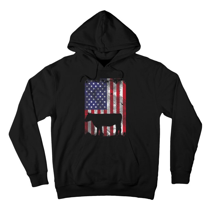 American Flag Cow Vintage Farm Animal Patriotic Farmer Gift Hoodie