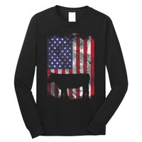 American Flag Cow Vintage Farm Animal Patriotic Farmer Gift Long Sleeve Shirt