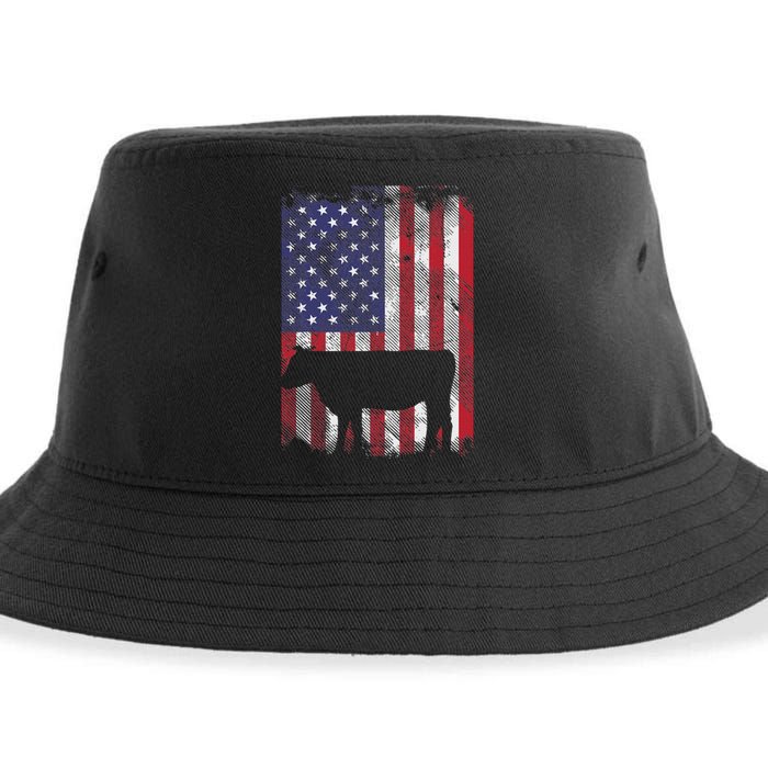 American Flag Cow Vintage Farm Animal Patriotic Farmer Gift Sustainable Bucket Hat