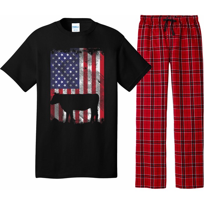 American Flag Cow Vintage Farm Animal Patriotic Farmer Gift Pajama Set