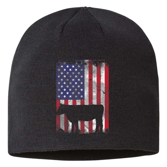 American Flag Cow Vintage Farm Animal Patriotic Farmer Gift Sustainable Beanie