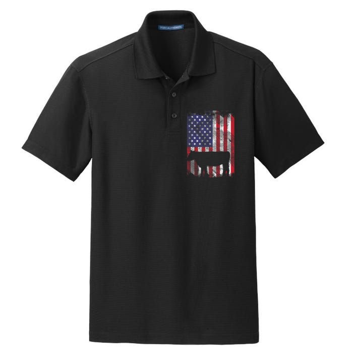 American Flag Cow Vintage Farm Animal Patriotic Farmer Gift Dry Zone Grid Polo