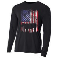 American Flag Cow Vintage Farm Animal Patriotic Farmer Gift Cooling Performance Long Sleeve Crew