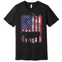 American Flag Cow Vintage Farm Animal Patriotic Farmer Gift Premium T-Shirt