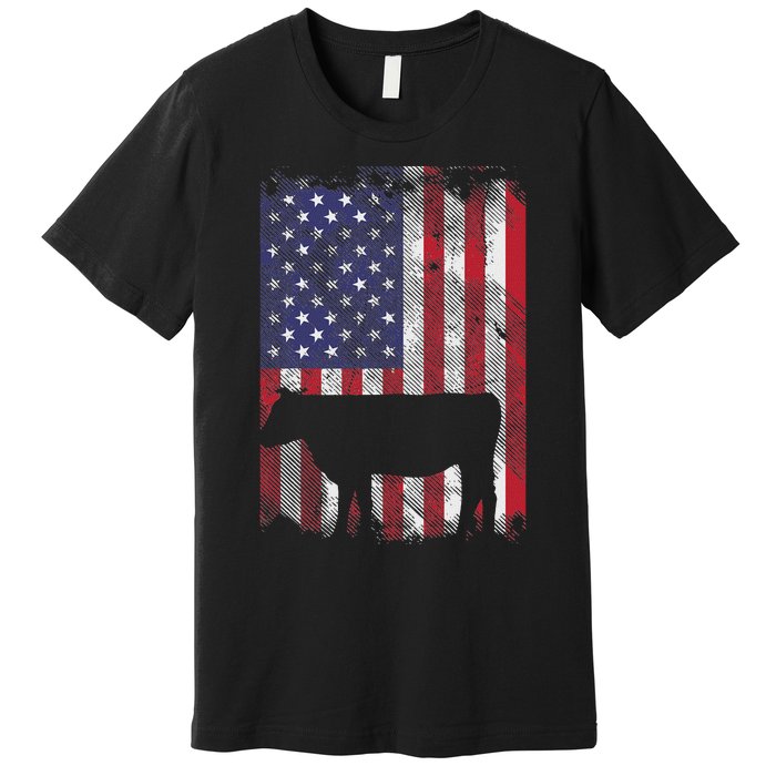 American Flag Cow Vintage Farm Animal Patriotic Farmer Gift Premium T-Shirt