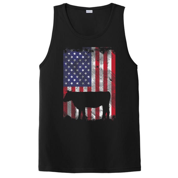 American Flag Cow Vintage Farm Animal Patriotic Farmer Gift PosiCharge Competitor Tank