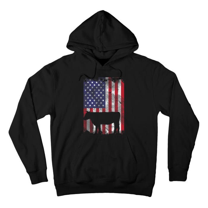 American Flag Cow Vintage Farm Animal Patriotic Farmer Gift Tall Hoodie