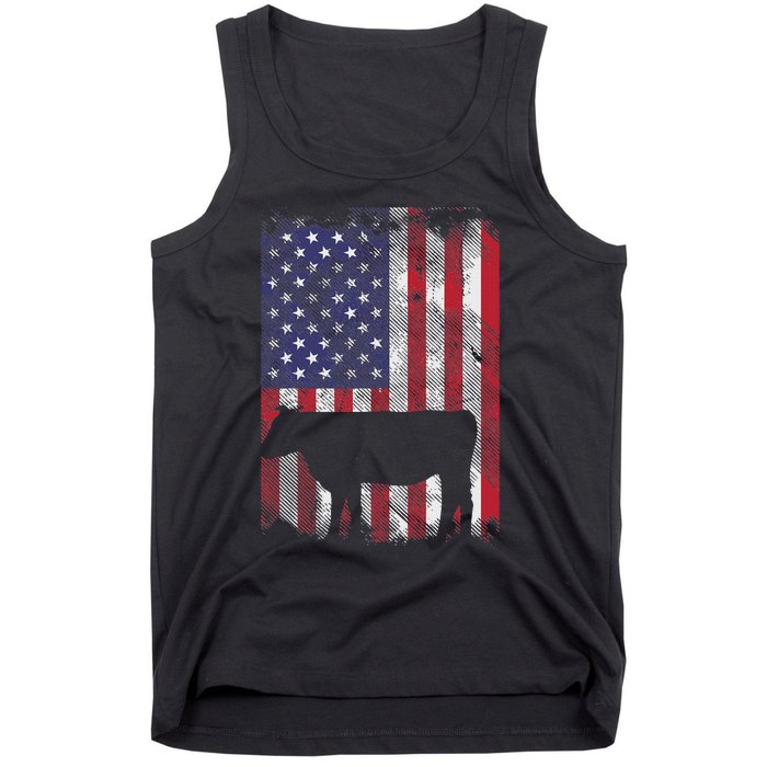 American Flag Cow Vintage Farm Animal Patriotic Farmer Gift Tank Top