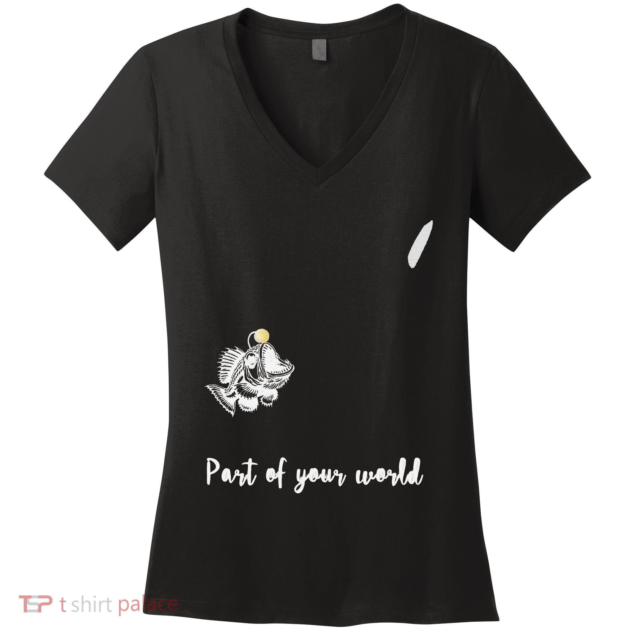 Angler Fish Deep Sea Cute Rip .Png Women's V-Neck T-Shirt