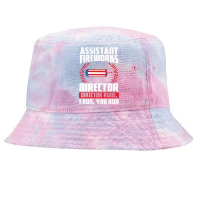 Assistant Fireworks Director Runs Firework Usa Funny Gift Tie-Dyed Bucket Hat