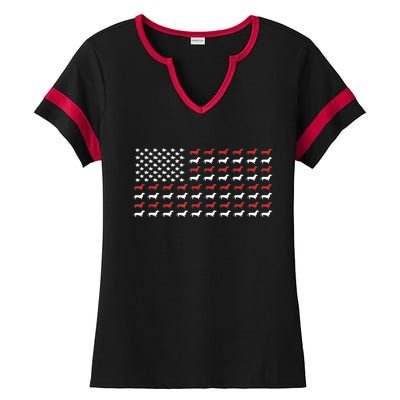 American Flag Dachshund Patriotic Gift Funny Dachshund Doxie Lover Gift Ladies Halftime Notch Neck Tee