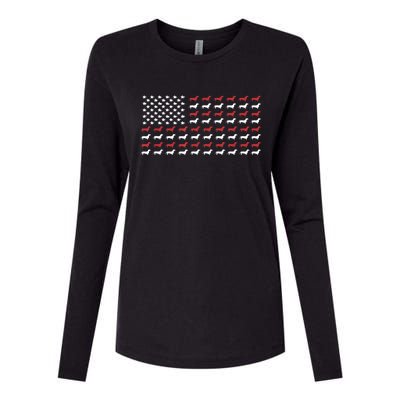 American Flag Dachshund Patriotic Gift Funny Dachshund Doxie Lover Gift Womens Cotton Relaxed Long Sleeve T-Shirt