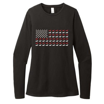 American Flag Dachshund Patriotic Gift Funny Dachshund Doxie Lover Gift Womens CVC Long Sleeve Shirt