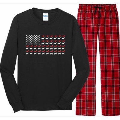 American Flag Dachshund Patriotic Gift Funny Dachshund Doxie Lover Gift Long Sleeve Pajama Set