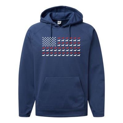 American Flag Dachshund Patriotic Gift Funny Dachshund Doxie Lover Gift Performance Fleece Hoodie