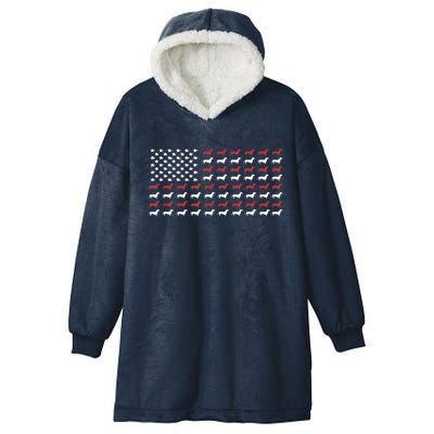 American Flag Dachshund Patriotic Gift Funny Dachshund Doxie Lover Gift Hooded Wearable Blanket