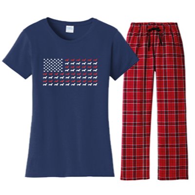 American Flag Dachshund Patriotic Gift Funny Dachshund Doxie Lover Gift Women's Flannel Pajama Set