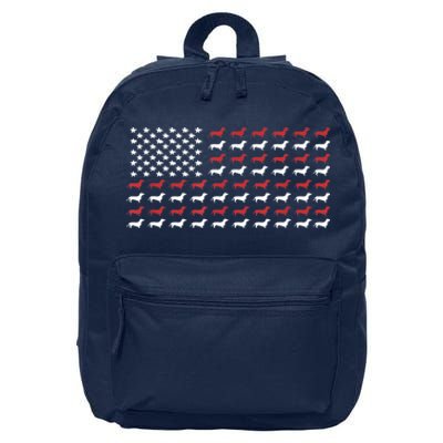 American Flag Dachshund Patriotic Gift Funny Dachshund Doxie Lover Gift 16 in Basic Backpack