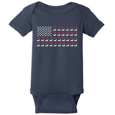 American Flag Dachshund Patriotic Gift Funny Dachshund Doxie Lover Gift Baby Bodysuit